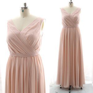 AW Bridal Dusty Pink V Neck Long Bridesmaid Dress Formal Evening Gown